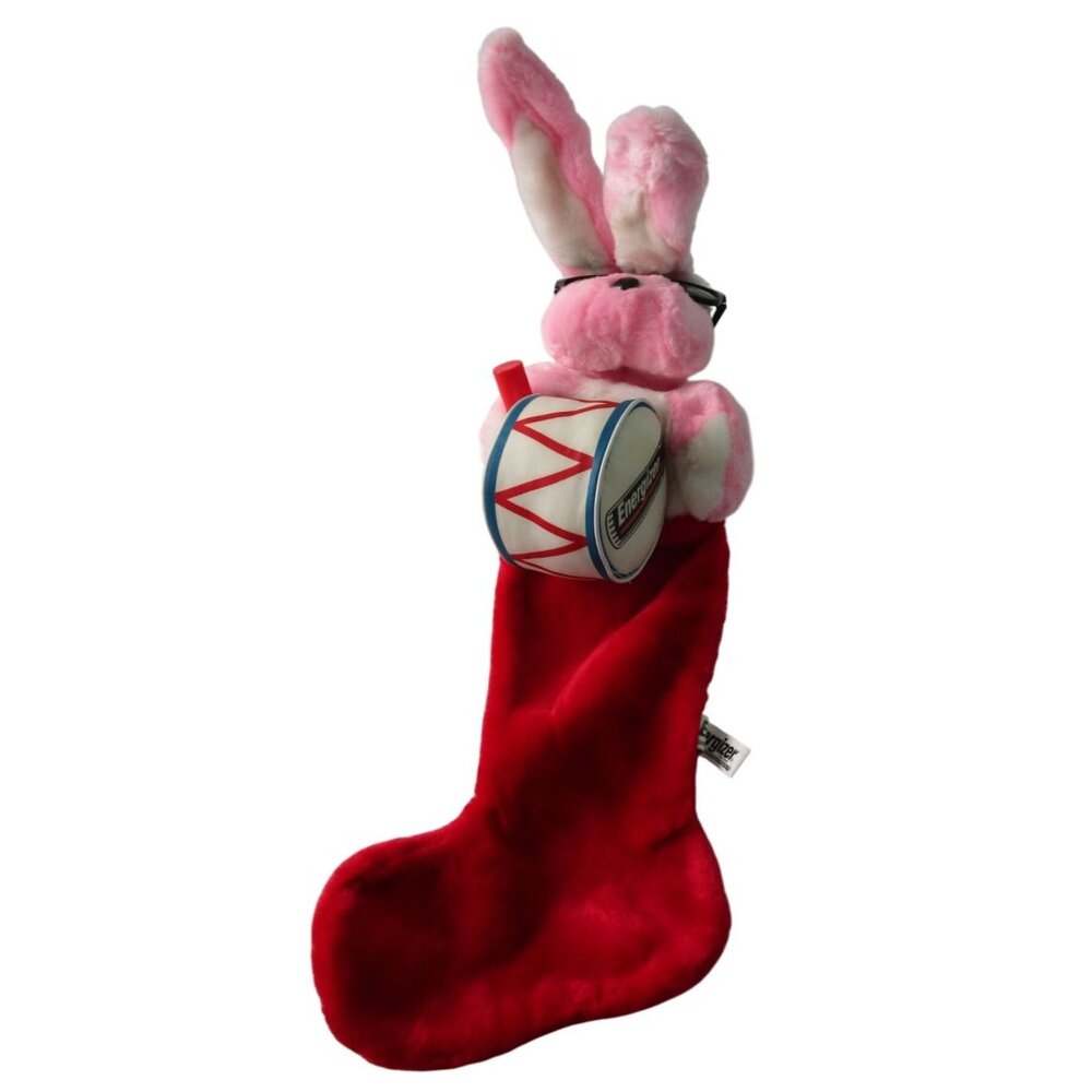 Energizer Pink Bunny Plush With Drum In Red Christmas Stocking 29" Polyester Nov